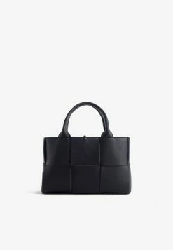 Bottega Veneta Mini Acro Tote Bag In Intreccio Grained Leather Black -Cheap TOP-HANDLE-BAGS Store 709337VCP11 208425 202