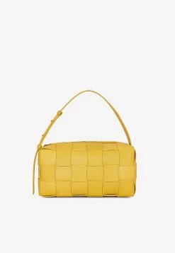 Bottega Veneta Brick Cassette Shoulder Bag In Intreccio Leather Pollen