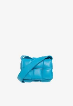 Bottega Veneta Mini Padded Cassette Shoulder Bag In Intreccio Leather Blue