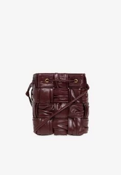 Bottega Veneta Small Cassette Bucket Bag In Plisse Intreccio Leather Barolo