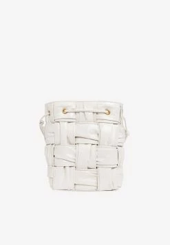 Bottega Veneta Small Cassette Bucket Bag In Plisse Intreccio Leather White -Cheap TOP-HANDLE-BAGS Store 717187V2FY3 209009 201