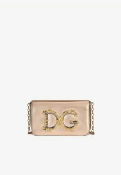 Dolce & Gabbana DG Girls Nappa Mordore Leather Chain Clutch Gold