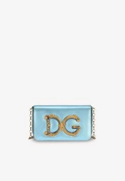 Dolce & Gabbana DG Girls Nappa Mordore Leather Chain Clutch Blue