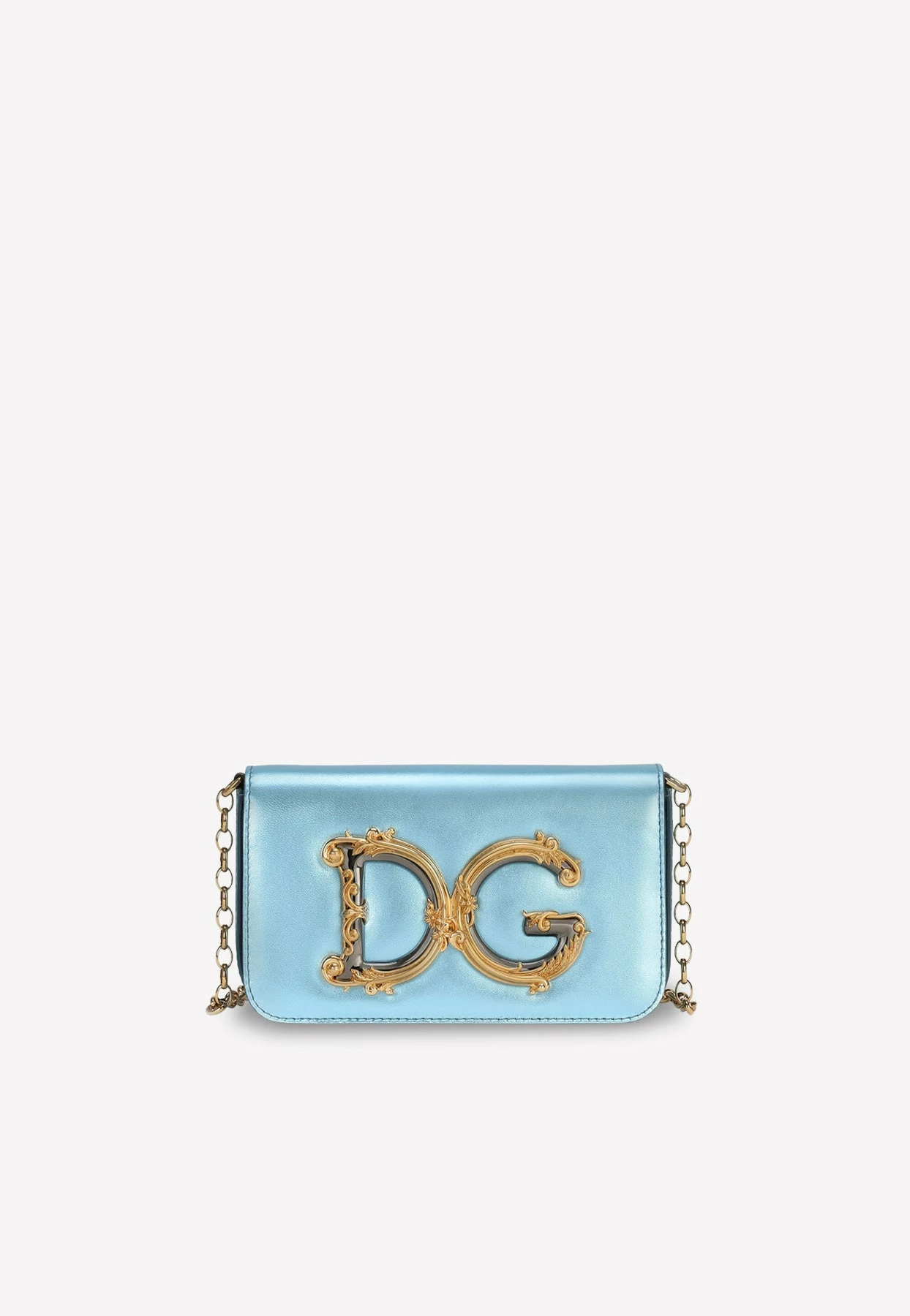 Dolce & Gabbana DG Girls Nappa Mordore Leather Chain Clutch Blue 1 Dolce & Gabbana DG Girls Nappa Mordore Leather Chain Clutch Blue