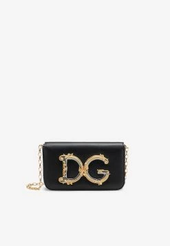 Dolce & Gabbana DG Girls Calf Leather Chain Clutch Black
