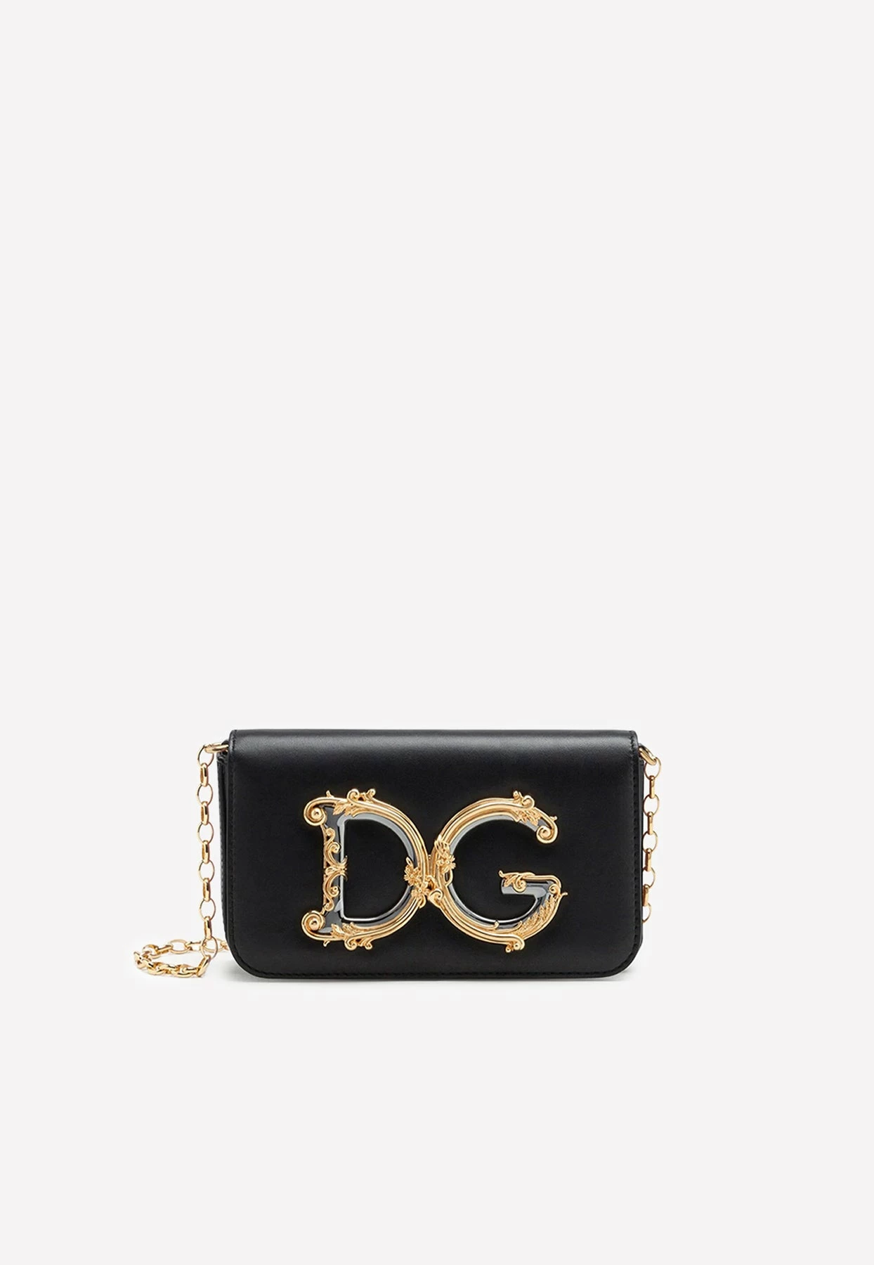 Dolce & Gabbana DG Girls Calf Leather Chain Clutch Black 1 Dolce & Gabbana DG Girls Calf Leather Chain Clutch Black
