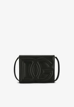 Dolce & Gabbana Logo Embossed Leather Shoulder Bag Black