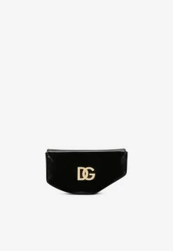 Dolce & Gabbana DG Logo Moon Clutch In Calf Leather Black