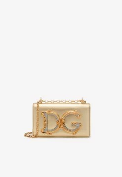 Dolce & Gabbana DG Girls Shoulder Bag In Nappa Mordoré Leather Gold