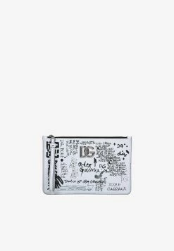 Dolce & Gabbana Logo Print Zip Pouch Bag In Calf Leather Monochrome