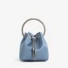 Jimmy Choo Bon Bon Crystal-Embellished Satin Bucket Bag Blue