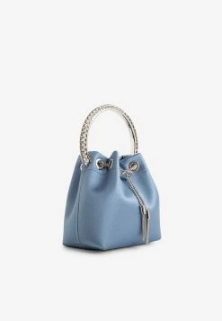 Jimmy Choo Bon Bon Crystal-Embellished Satin Bucket Bag Blue -Cheap TOP-HANDLE-BAGS Store BON 20BON 20VKM 20SMOKY 20BLUE 201