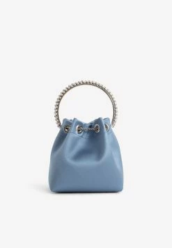 Jimmy Choo Bon Bon Crystal-Embellished Satin Bucket Bag Blue -Cheap TOP-HANDLE-BAGS Store BON 20BON 20VKM 20SMOKY 20BLUE 202