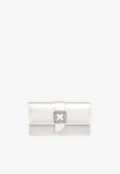 Manolo Blahnik Capri Satin Clutch With CLC Crystal Buckle Cream