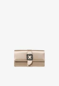 Manolo Blahnik Capri Satin Clutch With FMC Crystal Buckle Nude