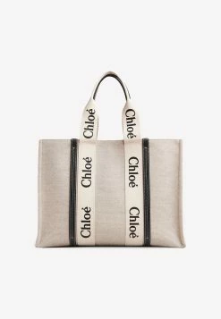 Chloé Large Woody Logo Tote Bag White