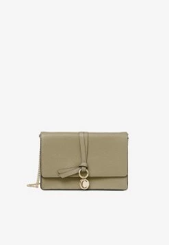 Chloé Alphabet Clutch Bag In Grained Calf Leather Khaki