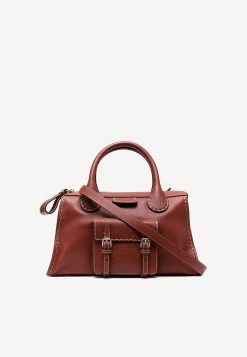 Chloé Medium Edith Top Handle Bag In Buffalo Leather Brown