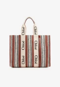 Chloé Large Woody Stripe Tote Bag Brown
