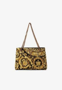 Versace Small Barocco Pattern Quilted Tote Bag Yellow