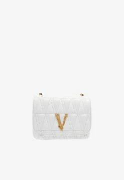 Versace Small Virtus Quilted Crossbody Bag In Nappa Leather White