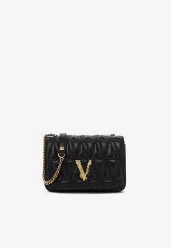 Versace Small Virtus Quilted Crossbody Bag In Nappa Leather Black