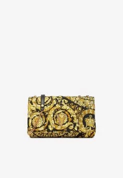Versace Silk Barocco Virtus Shoulder Bag Yellow