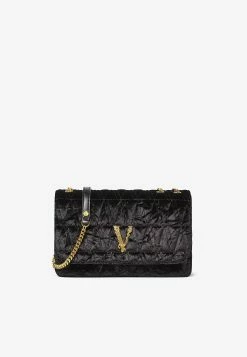 Versace Virtus Velvet Shoulder Bag Black