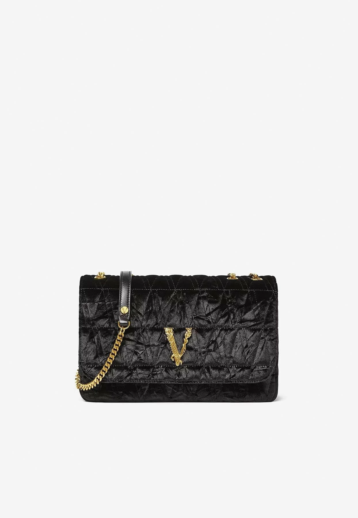 Versace Virtus Velvet Shoulder Bag Black 1 Versace Virtus Velvet Shoulder Bag Black