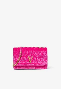 Versace Virtus Velvet Shoulder Bag Pink