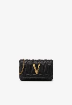 Versace Mini Virtus Quilted Leather Shoulder Bag Black