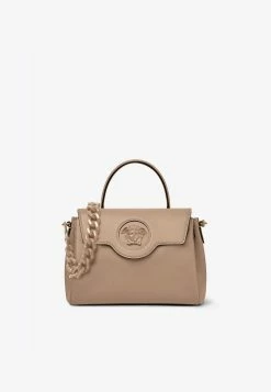 Versace Medium La Medusa Leather Top Handle Bag Beige