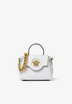 Versace Small La Medusa Top Handle Bag In Calf Leather White