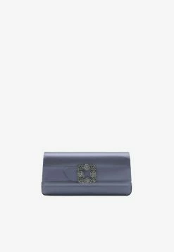 Manolo Blahnik Gothisi FMC Crystal Buckle Satin Clutch Gray