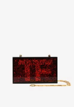Tom Ford Mini TF Glittered Plexiglass Box Clutch With Chain Strap Red