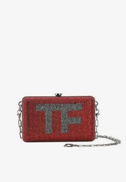 Tom Ford Mini TF Crystal-Embellished Box Clutch With Chain Strap Red