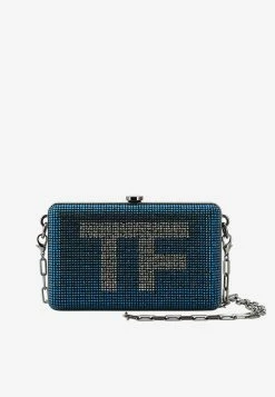 Tom Ford Mini TF Crystal-Embellished Box Clutch With Chain Strap Blue