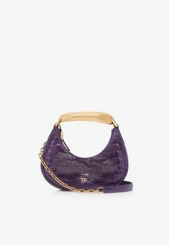 Tom Ford Mini Bianca Hobo Bag In Croc-Embossed Leather Violet