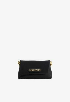 Tom Ford Mini Logo Patch Satin Chain Bag Black