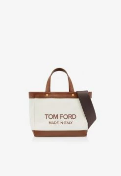 Tom Ford Mini Shopping Bag In Canvas And Leather Off-white