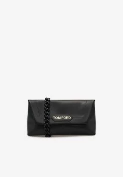 Tom Ford Logo Clutch Bag In Leather Black