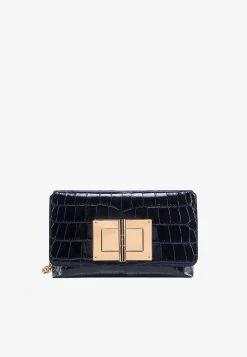 Tom Ford Stamped Crocodile Leather Natalia Shoulder Bag Blue