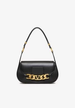 Valentino VLogo Chain Shoulder Bag In Calf Leather Black