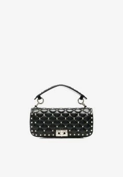 Valentino Rockstud Spike Quilted Leather Shoulder Bag Black