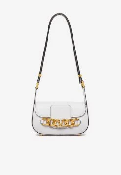 Valentino Small VLogo Chain Shoulder Bag In Calf Leather White
