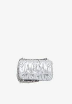 Tory Burch Mini Kira Metallic Diamond Shoulder Bag Silver