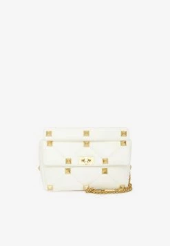 Valentino Large Roman Stud Quilted Leather Shoulder Bag Ivory