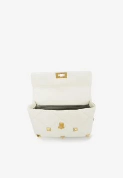 Valentino Large Roman Stud Quilted Leather Shoulder Bag Ivory -Cheap TOP-HANDLE-BAGS Store MzU2MTcw