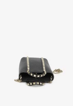Valentino Mini Rockstud Leather Crossbody Bag Black -Cheap TOP-HANDLE-BAGS Store MzU3NDQw