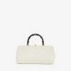 Jil Sander Small Goji Bamboo Top Handle Bag In Croc Embossed Leather Cream